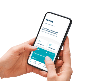 Person holding phone with HBF app open